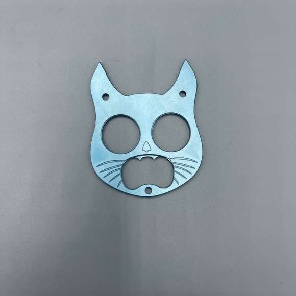 Light Blue Cat Keychain EDC Gear Safety Cat Bottle Opener Keychain - Picture 1 of 2